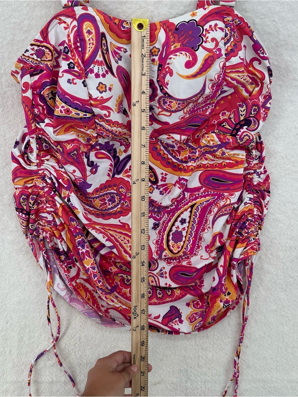 Tankini Y2K Paisley Ruched Swim Top in Orange Pink and White - Picture 4 of 6